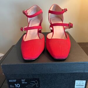 J.CREW Moire Double Buckle Pump Red 10